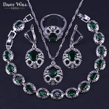 Russian Style Green Stone White Zircon  Silver Color Jewelry Set For Women Bracelet Pendant Necklace Earrings Ring Gift 2024 - buy cheap