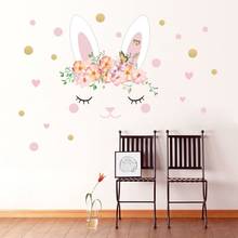 Cute pink flowers bunny wall stickers children's room bedroom living room decoration stickers wallpaper Home landscaping decals 2024 - buy cheap