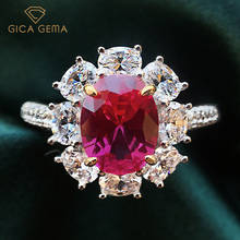 GICA GEMA Sun Flower 2ct Rings For Women Girl Zircon Egg Shape Ruby Gemstone Real 925 Sterling Silver Wedding Fine Jewelry Gift 2024 - buy cheap