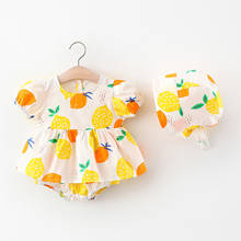 Fruta impresso bebê recém-nascido outfits 2021 conjuntos de roupas verão bebê meninos meninas manga curta bodysuit chapéu conjunto infantil criança roupa 2024 - compre barato