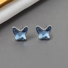KOFSAC New 925 Sterling Silver Stud Earrings For Women Jewelry Romantic Crystal Blue Butterfly Earring Girl Party Accessories 2024 - buy cheap