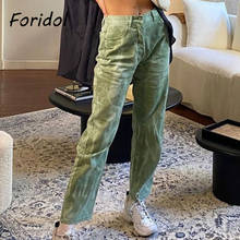 Женские джинсовые брюки Foridol, повседневные Прямые брюки зеленого цвета, уличная одежда, длинные брюки в стиле Харадзюку, 2021 2024 - купить недорого