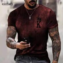 Camiseta Vintage 3D para hombre, camisa de manga corta con cuello redondo, estampado de póker K, de calle, suelta, de verano 2024 - compra barato