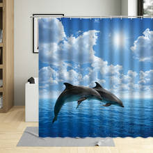 3d luz solar oceano design golfinho cortina de chuveiro animal baleia impressão à prova dwaterproof água pendurado cortinas com ganchos decoração do banheiro 2024 - compre barato