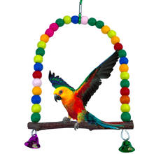 Natural Wooden Colorful Beads Birds Stand Rack Perch Hanging Swings Cage Parrots Swing Toy Bird Cage Accessories Bird Supplies 2024 - buy cheap