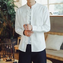 Camisa masculina vintage, camisa de manga curta com botão chinês, slim fit, estilo chinês, roupa masculina, verão, 2021 2024 - compre barato