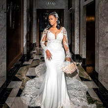 Скромные африканские кружевные свадебные платья-русалки 2020 свадебное платье с длинным рукавом винтажные Свадебные платья Robe De Mariage 2024 - купить недорого