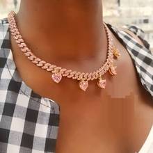 fashion new arrived girlfriend lover gift jewelry pink Heart CZ charm cuban chain choker necklace pink jewelry 2024 - buy cheap