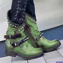 Botas de Moto Retro con remaches para mujer, zapatos góticos bonitos de tacón bajo con hebilla, estilo Vogue, de Cuero Botines, otoño 2024 - compra barato