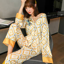 Silk Pajamas Women's Thin Long-sleeved Two-piece Printed Home Service  Loungewear Women Silk Pajamas Satin Pajamas 2024 - buy cheap