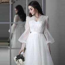 Белое простое сексуальное свадебное платье Serene Hill 2021, платье невесты с рукавами-фонариками и бисером, пошив на заказ, CHA2476 2024 - купить недорого