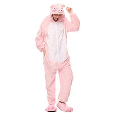 Conjunto de pijamas de inverno feminino kigurumi onesie pig, pijamas de flanela fofos e animais, roupa de dormir quente com capuz, 2019 2024 - compre barato