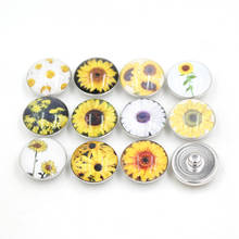 Mix 24pcs DIY Interchangeable Snap Jewelry 18mm Cabochon Glass Flower Sunflower Buttons for Women Snap Bracelet Necklace Earring 2024 - buy cheap