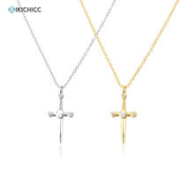 KIKICHICC-Colgante pequeño de Plata de Ley 925 con forma de espada dorada, collar de cadena larga liso, regalo de joyería pequeña para boda 2021 2024 - compra barato