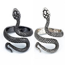 Винтажное кольцо в виде змеи в стиле панк для женщин и мужчин, массивное регулируемое кольцо в античном стиле серебряного цвета, модное индивидуальное стереоскопическое открытие 2024 - купить недорого