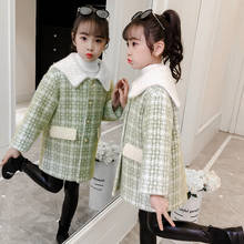 Элегантная шерстяная куртка для девочек; пальто; сезон осень-зима; детская норковая бархатная верхняя одежда для подростков; длинное шерстяное пальто в клетку; P223 2024 - купить недорого