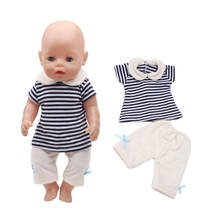 Roupas de boneca americana menino com gola de verão, 43 cm, camiseta de manga curta listrada, acessórios de brinquedo de bebê recém-nascido 18 1080p 2024 - compre barato