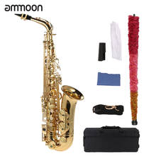 Ammoon eb alto saxofone latão lacado ouro e plana sax 802 tipo chave instrumento de sopro com escova de limpeza pano luvas cinta 2024 - compre barato