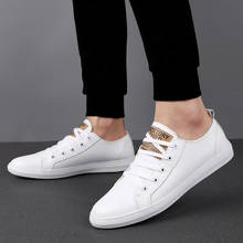 Zapatos de cuero genuino para hombre, zapatillas de deporte planas con cordones, a la moda, color blanco 2024 - compra barato