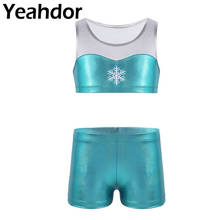 2 pçs crianças meninas tankini outfit sem mangas brilhante floco de neve bordado tanque com bottoms ballet dança ginásio treino conjunto atlético 2024 - compre barato