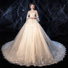 Vestido de noiva elegante, moda para futura esposa, vestido de casamento com manga longa, luxuoso, com lantejoulas, 2021 2024 - compre barato