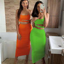 Neon Color Women Crop Top High Waist Pencil Skirt Suit 2021 New Summer Elegant 2 Piece Set Spaghetti Tank Top Streetwear Outfits 2024 - buy cheap