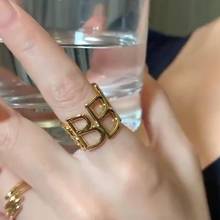Кольцо регулируемое женское, широкое украшение в стиле хип-хоп с буквой B, цвет золото, вечерняя бижутерия 2024 - купить недорого
