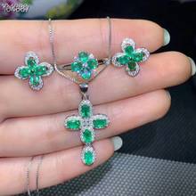 Fashion Cross Clover Natural green Emerald gem S925 silver ring Pendant earrings natural gemstone Jewelry Set girl party jewelry 2024 - buy cheap
