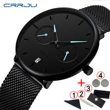 Mens Watches CRRJU Steel Casual Waterproof Watch for Man Sport Quartz Watch Men's Dress Calendar Watch Relogio Masculino 2020 2024 - buy cheap