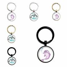 New Charm Ocean Dolphin Cute Badge Glass Cabochon Vintage Keychain Charm Car Key Ring Pendant Gift Jewelry Pendant 2024 - buy cheap