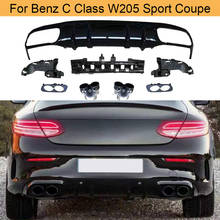 Para-choque traseiro de carro com abertura para cano de descarga, mercedes benz c class w205 sport coupe 2 portas 2015-2019 2024 - compre barato