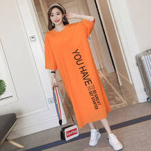 #4915 verão estilo coreano letras impressas vestido de camiseta de algodão casual feminino camiseta solta cor laranja vestidos de manga curta femininos 2024 - compre barato
