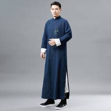 Мужские льняные длинное платье рубашка Традиционный китайский кун-фу "льняная рубашка на каждый день, Ретро стиль мужской ханьфу для мужчин магазин китайской одежды, TA2448 2024 - купить недорого