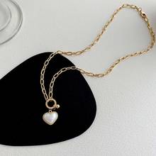 LOVOACC Korea Chic White Shell Love Heart Necklace Gold Color Chunky Hollow Curb Chain Circle Pendant Choker Necklaces for Women 2024 - buy cheap