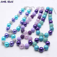 MHS.SUN Girls Purple/Blue Chunky Beads Necklace Bracelet Cute Kids Children Bubblgum Beaded Necklace Jewelry Set For Party 2024 - buy cheap