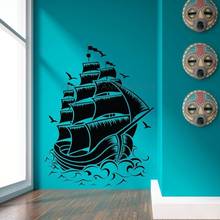 Envío gratis de gran tamaño Retro Barco Pirata barco de vela calcomanía de vinilo para pared NAUTICAL del mar arte de pared de vinilo pegatina de océano 1379 2024 - compra barato