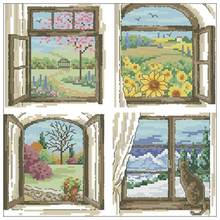 Four seasons outside the window patterns Counted Cross Stitch 11CT 14CT 18CT DIY Cross Stitch Kits Embroidery Needlework Sets 2024 - buy cheap