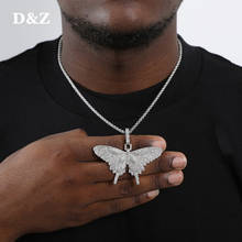 D&Z New Full Iced Out Butterfly Wings Pendant Necklace Solid Back Pendant Gold Silver Color Hip Hop Charm Chain Jewelry 2024 - buy cheap