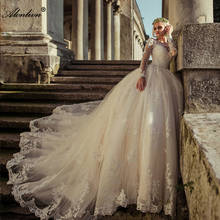 Alonlivn-vestido de noiva brilhante de tule, manga longa, apliques em renda, bordado, princesa 2024 - compre barato