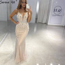 Serene Hill Dubai Champagne Sleeveless Mermaid Sexy Evening Dress 2020 Beading Sequins Backless Formal Party Gown CLA70400 2024 - buy cheap