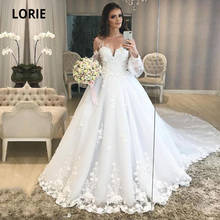 LORIE Luxury Wedding Dresses 2021 O-Neck Appliques Lace Long Puff Sleeves A-Line Long Train Wedding Gown bridal dress 2021 2024 - buy cheap