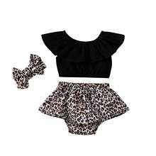 Conjunto de 3 piezas de verano para bebé y niña, Top corto de manga corta con volantes + bombachos con tutú de leopardo + conjunto de diadema 2024 - compra barato