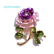 Rhistone Rose Brooch for Women Gold Color Brooch Purple Painted Alloy Breast Pin Garments Ladies Coat Accessory Classic Jewelry 2024 - buy cheap