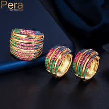 Pera Exclusive Design Micro Multicolor CZ Paved Yellow Gold Circle Earrings and Ring Sets for Women Luxury Banquet Jewelry J430 2024 - buy cheap