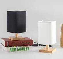 Quality Brief Desk Lights Lamp Wood Base Square Fabric Lampshade Kids Night Lights Lamp Bedroom Beside Table Lamps 2024 - buy cheap