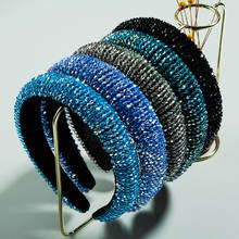 Синие Черные обручи с подкладкой бижутерия модные свадебные роскошные стразы повязки для волос для женщин блестящие новые повязки на голову 2024 - купить недорого