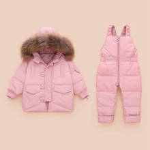 Conjuntos de roupas para crianças meninos e meninas, jaqueta de inverno com pele verdadeira para recém-nascidos + calças de neve, macacão para crianças 2024 - compre barato