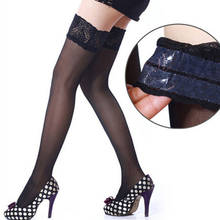 New Sexy Fishnet Stocking Pantyhose Silicone Hollow Elastic Stockings for Women Lace Top High Thigh Tights Pantyhose Transparent 2024 - купить недорого