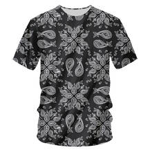 Мужская Повседневная футболка, черная бандана с узором пейсли, с 3D принтом, с коротким рукавом, в стиле Харадзюку 2024 - купить недорого