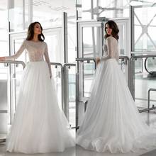 2020 Fashion Wedding Dresses Jewel Long Sleeves Appliques Sequins Bridal Gowns Custom Made Button Back Sweep Train Wedding Dress 2024 - buy cheap